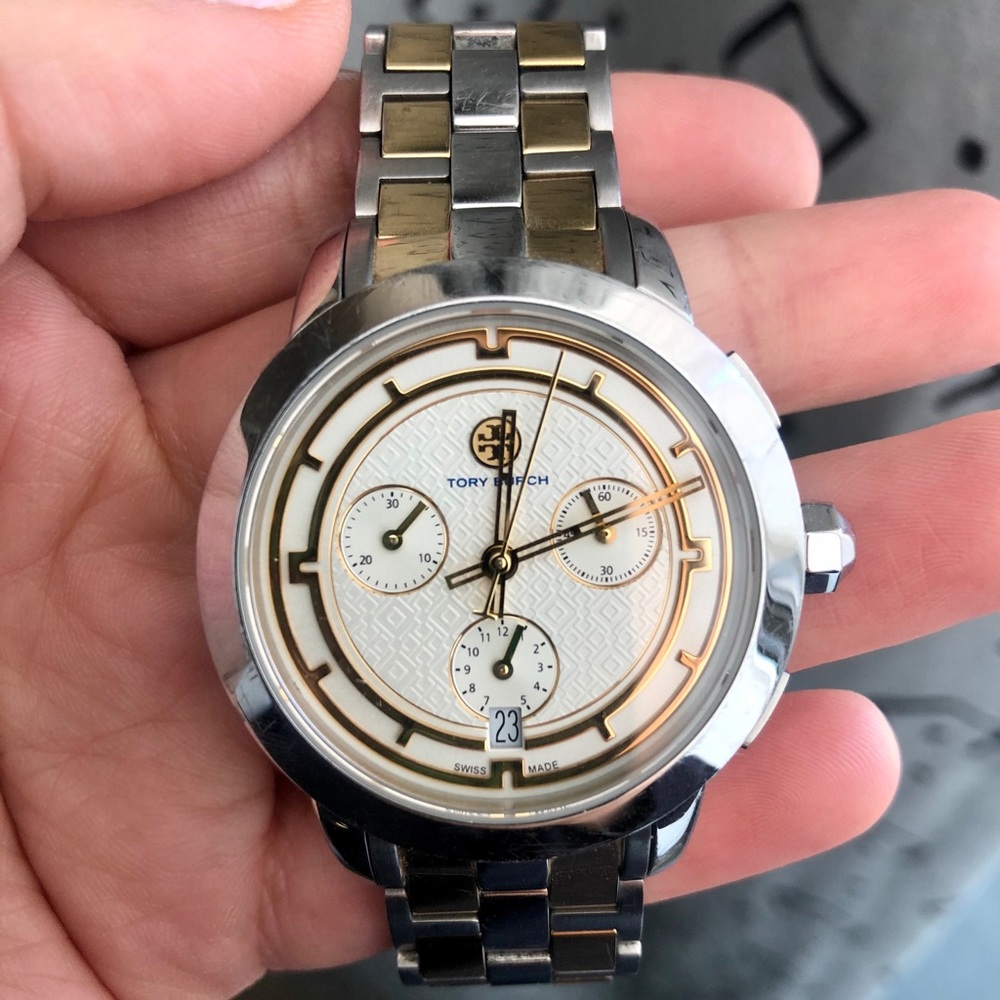 Tory Burch Gold & Silver Chronograph Watch